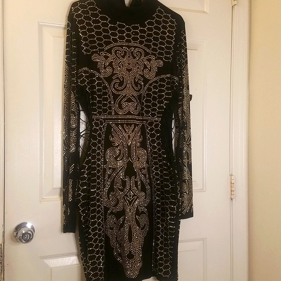 Fashion Nova Unique Gold Dynasty Studded Dress - Picture 4 of 7